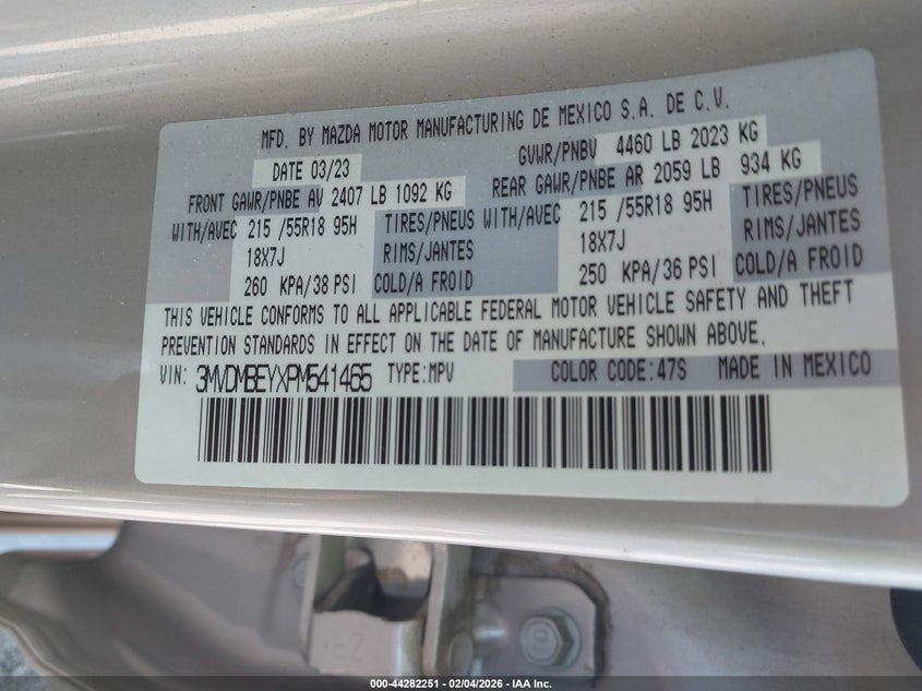2023 Mazda Cx-30 VIN 3MVDMBEYXPM541465 IAAI salvage auction — REAR END, Salvage - 75% Or Less (Maryland), sold $7,975 on 2026-07-13 (photo 9)
