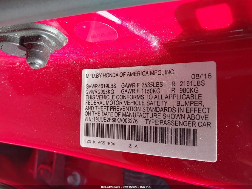 2019 Acura Tlx VIN 19UUB2F68KA003276 IAAI salvage auction — REAR END, Salvage Title, sold $4,000 on 2026-07-29 (photo 9)