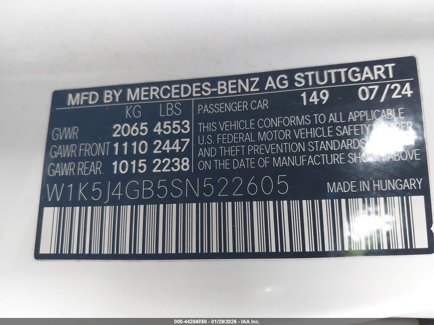 2025 Mercedes-benz Cla-klasse VIN W1K5J4GB5SN522605 IAAI salvage auction — Normal Wear, Clear (California), sold $26,750 on 2026-02-17 (photo 9)