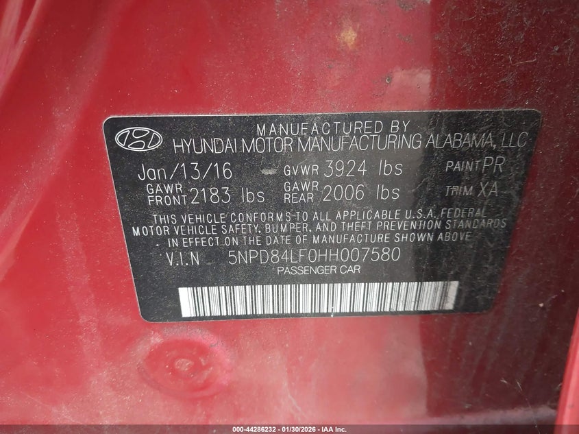 2017 Hyundai Elantra VIN 5NPD84LF0HH007580 IAAI salvage auction — FRONT END, Salvage Title, sold $2,025 on 2026-07-09 (photo 9)