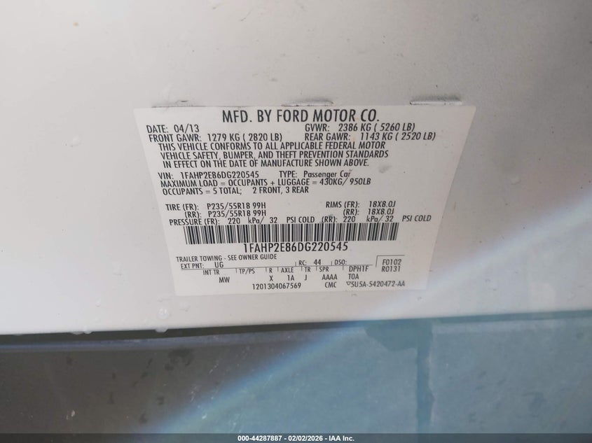 2013 Ford Taurus VIN 1FAHP2E86DG220545 IAAI salvage auction — LEFT SIDE, Clear (Oklahoma), sold $1,350 on 2026-07-22 (photo 9)