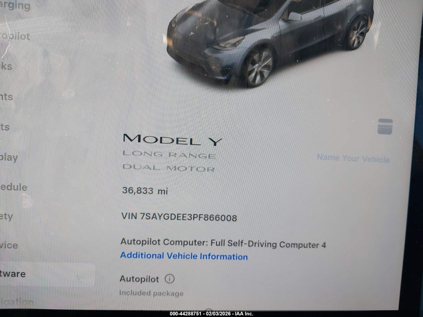 2023 Tesla Model y VIN 7SAYGDEE3PF866008 IAAI salvage auction — LEFT FRONT, Salvage (California), sold $11,300 on 2026-07-22 (photo 7)