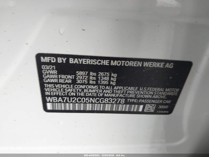 2022 BMW 7er VIN WBA7U2C05NCG83278 IAAI salvage auction — FRONT END, Salvage (Ohio), sold $7,950 on 2026-07-28 (photo 9)
