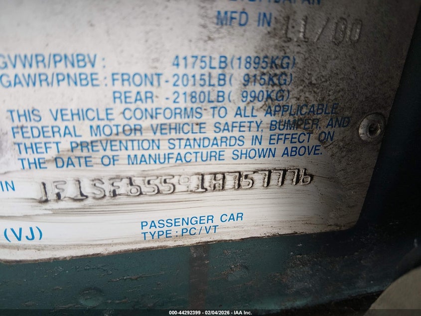 2001 Subaru Forester VIN JF1SF65591H757776 IAAI salvage auction — ROLLOVER, Salvage (New Hampshire), sold $25 on 2026-07-16 (photo 9)