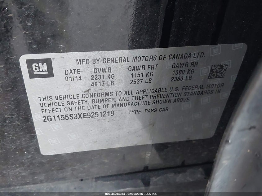 2014 Chevrolet Impala VIN 2G1155S3XE9251219 IAAI salvage auction — REAR END, Salvage Title, sold $1,500 on 2026-07-09 (photo 9)