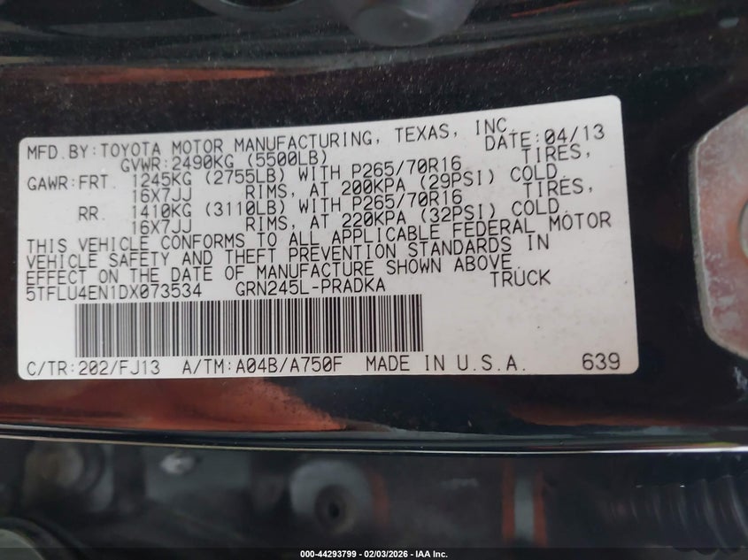 2013 Toyota Tacoma VIN 5TFLU4EN1DX073534 IAAI salvage auction — RIGHT SIDE, Salvage Title, sold $7,925 on 2026-07-09 (photo 9)