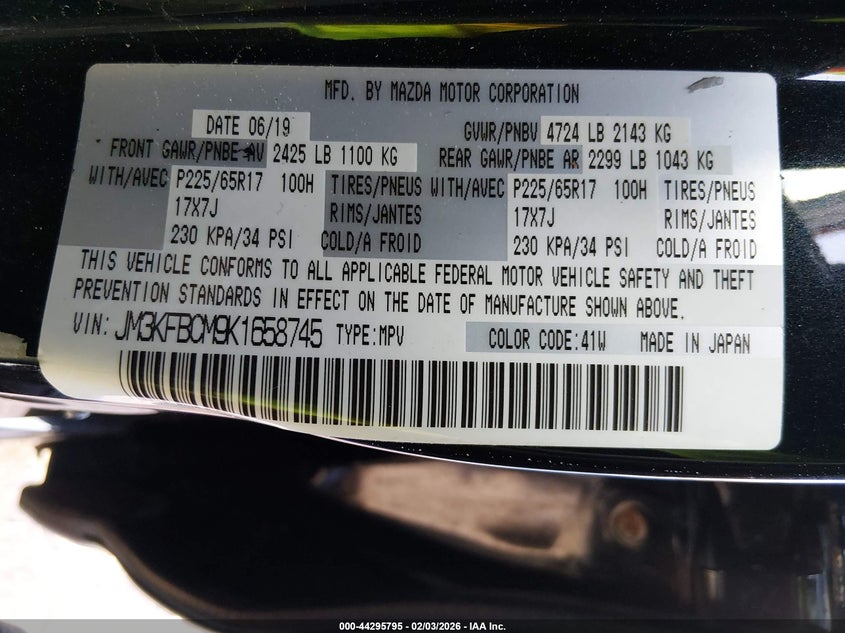 2019 Mazda Cx-5 VIN JM3KFBCM9K1658745 IAAI salvage auction — LEFT SIDE, Salvage Title, sold $4,750 on 2026-07-20 (photo 9)