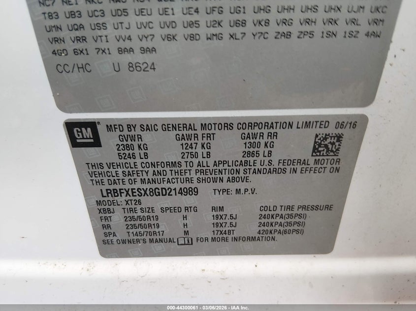 2016 Buick Envision VIN LRBFXESX8GD214989 IAAI salvage auction — LEFT FRONT, Original (Kentucky), sold $475 on 2026-07-13 (photo 9)