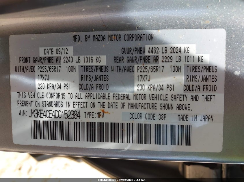 2013 Mazda Cx-5 VIN JM3KE4CE4D0152384 IAAI salvage auction — FRONT END, Salvage (North Carolina), sold $25 on 2026-07-27 (photo 9)
