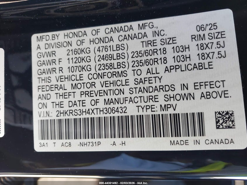 2026 Honda Cr-v VIN 2HKRS3H4XTH306432 IAAI salvage auction — REAR END, Salvage Title, sold $9,800 on 2026-07-29 (photo 9)