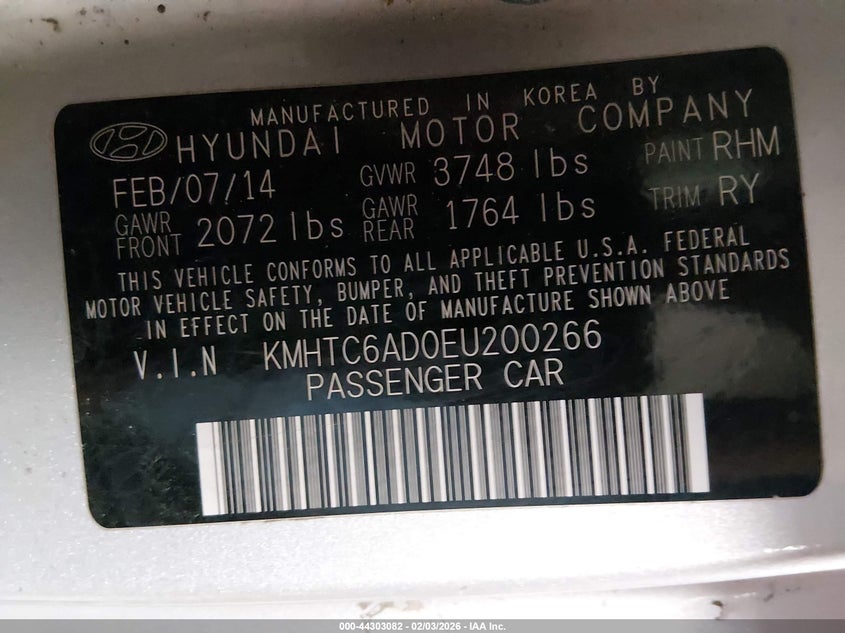 2014 Hyundai Veloster VIN KMHTC6AD0EU200266 IAAI salvage auction — FRONT END, Salvage Title, sold $1,000 on 2026-07-07 (photo 9)