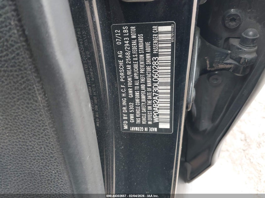 2013 Porsche Panamera VIN WP0AB2A73DL060283 IAAI salvage auction — FRONT END, Salvage (Texas), sold $3,350 on 2026-07-29 (photo 9)