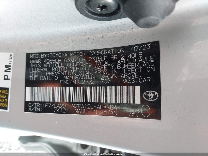 2023 Toyota Corolla VIN JTNC4MBE2P3211707 IAAI salvage auction — ROLLOVER, Bill Of Sale (Washington), sold $375 on 2026-07-28 (photo 9)
