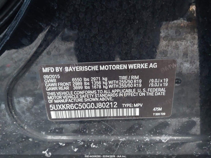 2016 BMW X5 VIN 5UXKR6C50G0J80212 IAAI salvage auction — FRONT END, Salvage Title, sold $2,175 on 2026-07-13 (photo 9)