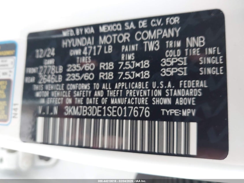 2025 Hyundai Tucson VIN 3KMJB3DE1SE017676 IAAI salvage auction — REAR END, Salvage (Kansas), sold $10,025 on 2026-07-31 (photo 9)
