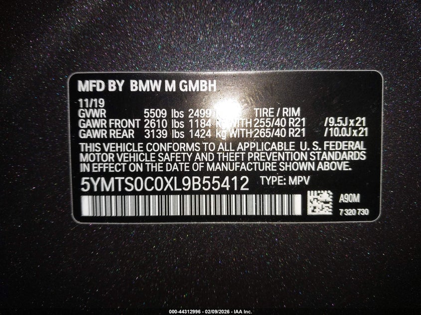 2020 BMW X3 m VIN 5YMTS0C0XL9B55412 IAAI salvage auction — FRONT END, Salvage (Maine), sold $15,600 on 2026-07-17 (photo 9)