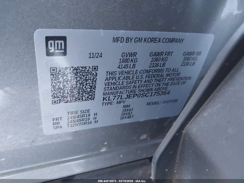 2025 Chevrolet Trax VIN KL77LJEP0SC175364 IAAI salvage auction — REAR END, Clear (Michigan), sold $4,850 on 2026-07-14 (photo 9)