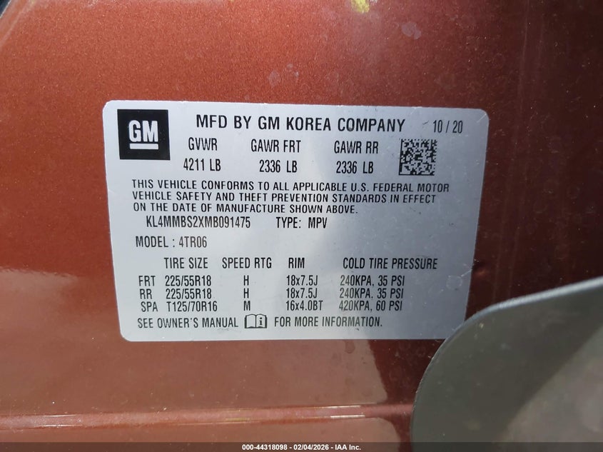 2021 Buick Encore gx VIN KL4MMBS2XMB091475 IAAI salvage auction — RIGHT SIDE, Salvage Title, sold $3,750 on 2026-07-29 (photo 9)