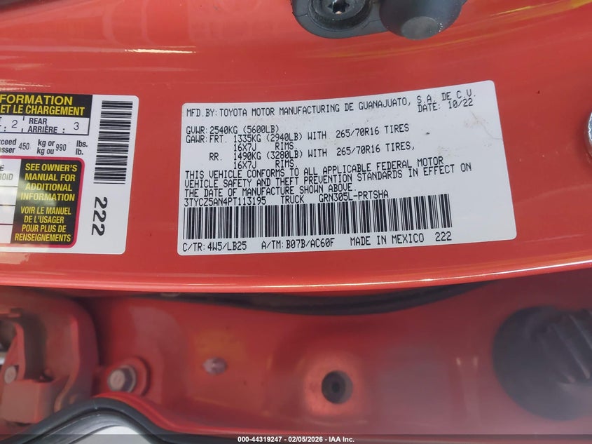 2023 Toyota Tacoma VIN 3TYCZ5AN4PT113195 IAAI salvage auction — Rollover, Salvage (Montana), sold $13,750 on 2026-04-01 (photo 9)