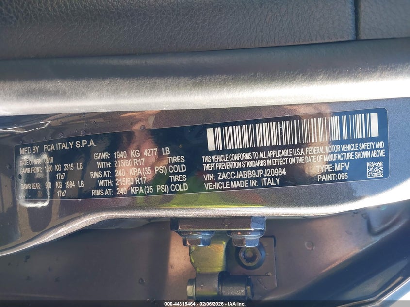 2018 Jeep Renegade VIN ZACCJABB9JPJ20984 IAAI salvage auction — RIGHT FRONT, Salvage (Missouri), sold $1,000 on 2026-08-11 (photo 9)