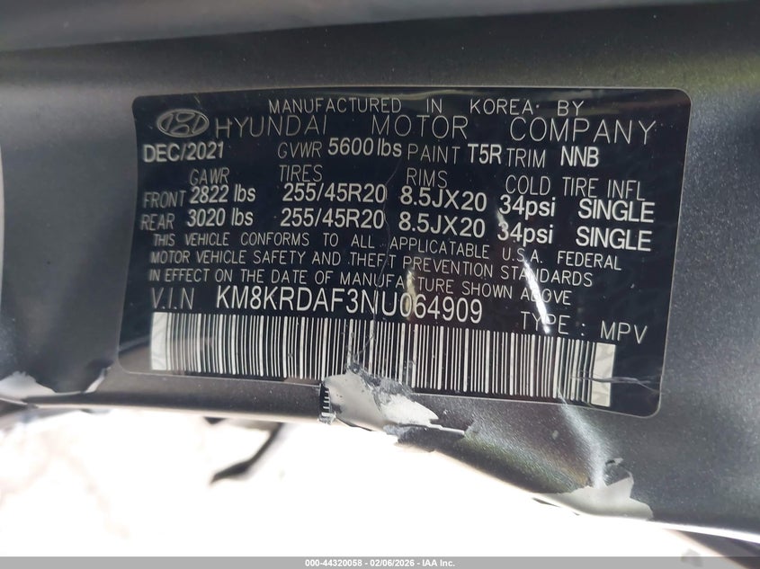 2022 Hyundai VIN KM8KRDAF3NU064909 IAAI salvage auction — LEFT SIDE, Salvage, sold $9,400 on 2026-07-23 (photo 9)