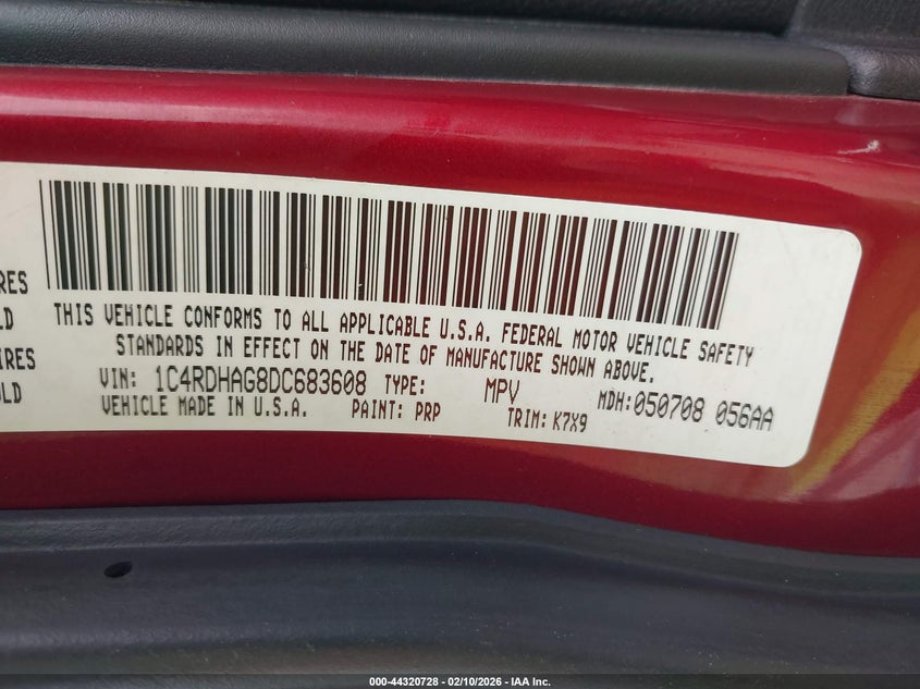 2013 Dodge Durango VIN 1C4RDHAG8DC683608 IAAI salvage auction — Front End, Original (Texas), sold $2,350 on 2026-02-25 (photo 9)