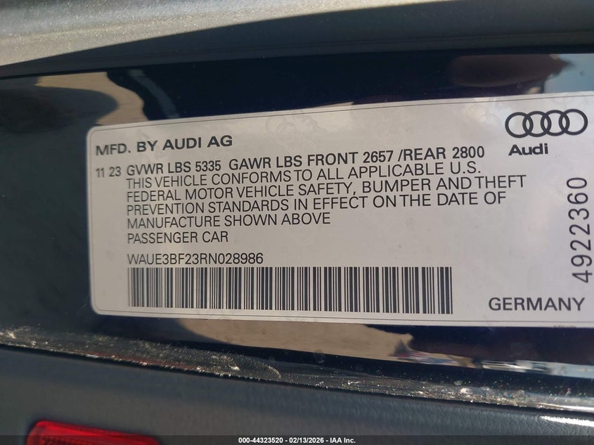 2024 Audi A6 VIN WAUE3BF23RN028986 IAAI salvage auction — RIGHT FRONT, Original (Texas), sold $11,500 on 2026-07-16 (photo 9)