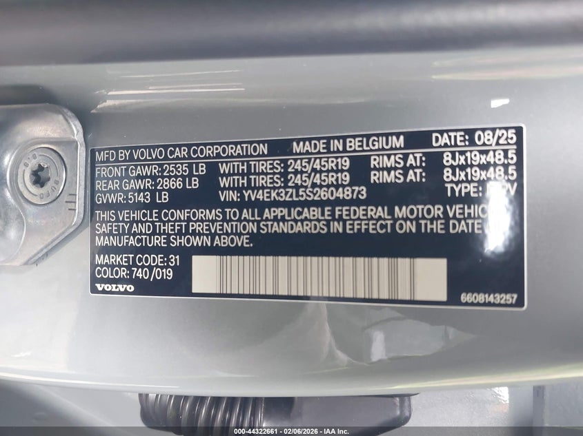 2025 Volvo Ex30 VIN YV4EK3ZL5S2604873 IAAI salvage auction — FRONT END, Salvage Title, sold $12,000 on 2026-08-16 (photo 9)