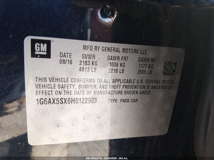 2017 Cadillac Cts VIN 1G6AX5SX6H0122903 IAAI salvage auction — FRONT END, Salvage (New Mexico), sold $525 on 2026-07-27 (photo 9)