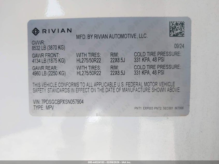 2025 Rivian R1s VIN 7PDSGCBPXSN057904 IAAI salvage auction — FRONT END, Original (Texas), sold $35,200 on 2026-07-09 (photo 9)