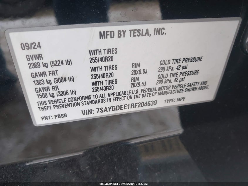 2024 Tesla Model y VIN 7SAYGDEE1RF204639 IAAI salvage auction — FRONT END, Clear (Illinois), sold $13,000 on 2026-07-16 (photo 9)