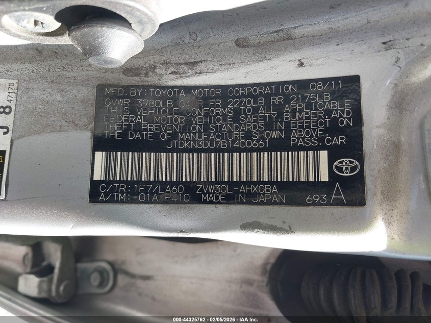 2011 Toyota Prius VIN JTDKN3DU7B1400661 IAAI salvage auction — LEFT SIDE, Salvage (Utah), sold $525 on 2026-07-17 (photo 9)