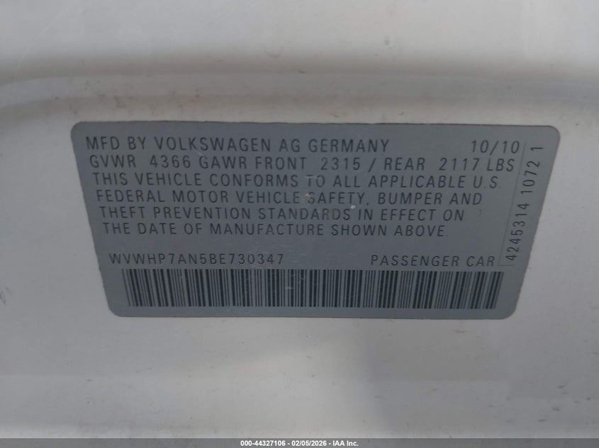 2011 Volkswagen Passat cc VIN WVWHP7AN5BE730347 IAAI salvage auction — LEFT SIDE, Salvage (New Mexico), sold $925 on 2026-07-07 (photo 9)