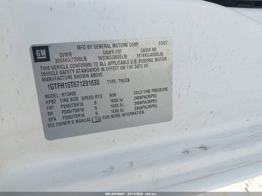 2007 Gmc Savana VIN 1GTFH15T671201630 IAAI salvage auction — RIGHT REAR, Clear (Colorado), sold $150 on 2026-07-22 (photo 9)