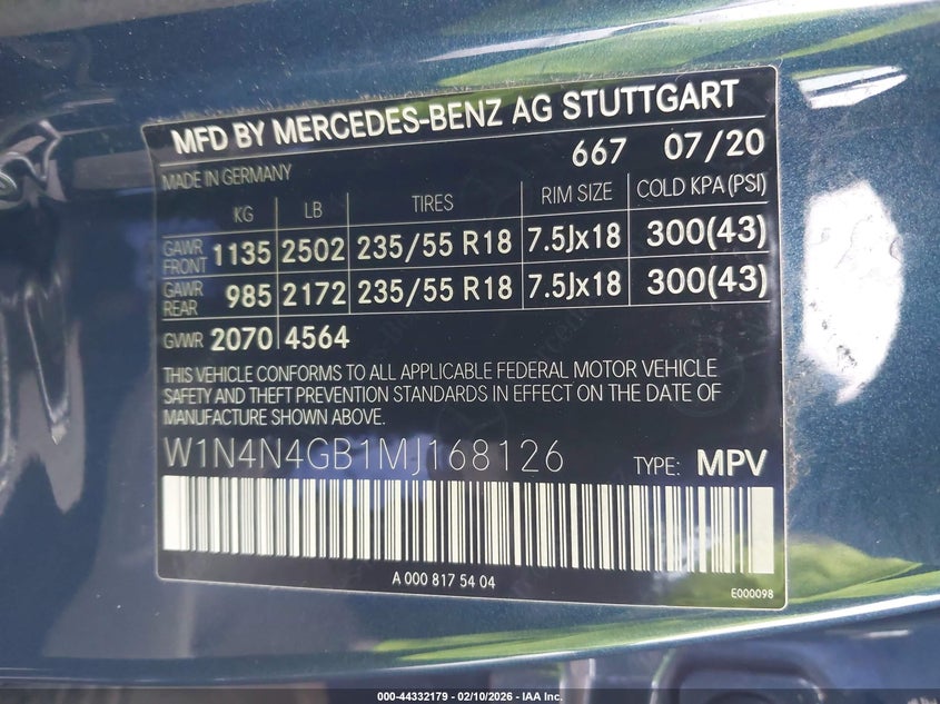2021 Mercedes-benz Gla-klasse VIN W1N4N4GB1MJ168126 IAAI salvage auction — RIGHT SIDE, Salvage Title, sold $12,175 on 2026-07-15 (photo 9)