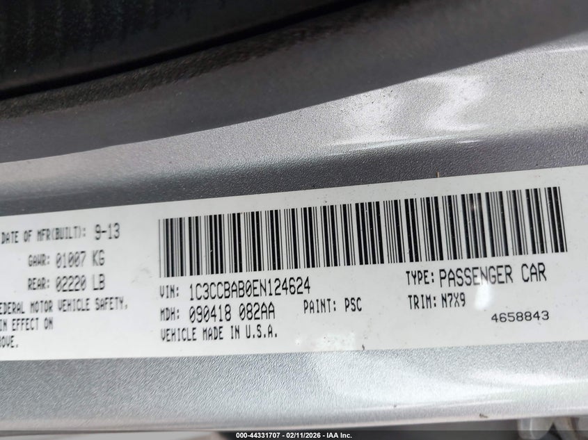 2014 Chrysler 200 VIN 1C3CCBAB0EN124624 IAAI salvage auction — FRONT END, Salvage Title, sold $500 on 2026-08-18 (photo 9)