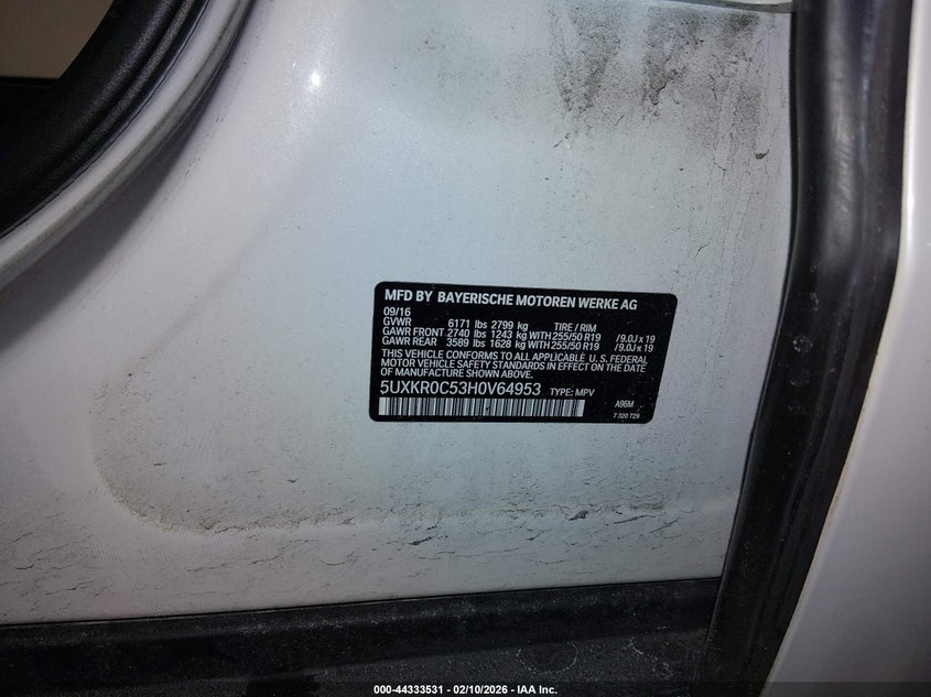 2017 BMW X5 VIN 5UXKR0C53H0V64953 IAAI salvage auction — REAR END, Salvage (New Jersey), sold $1,200 on 2026-07-29 (photo 9)
