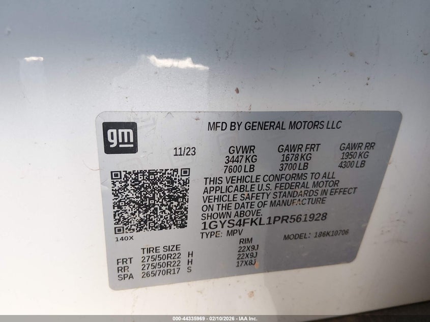 2023 Cadillac Escalade VIN 1GYS4FKL1PR561928 IAAI salvage auction — THEFT, Salvage Title, sold $29,500 on 2026-07-22 (photo 9)
