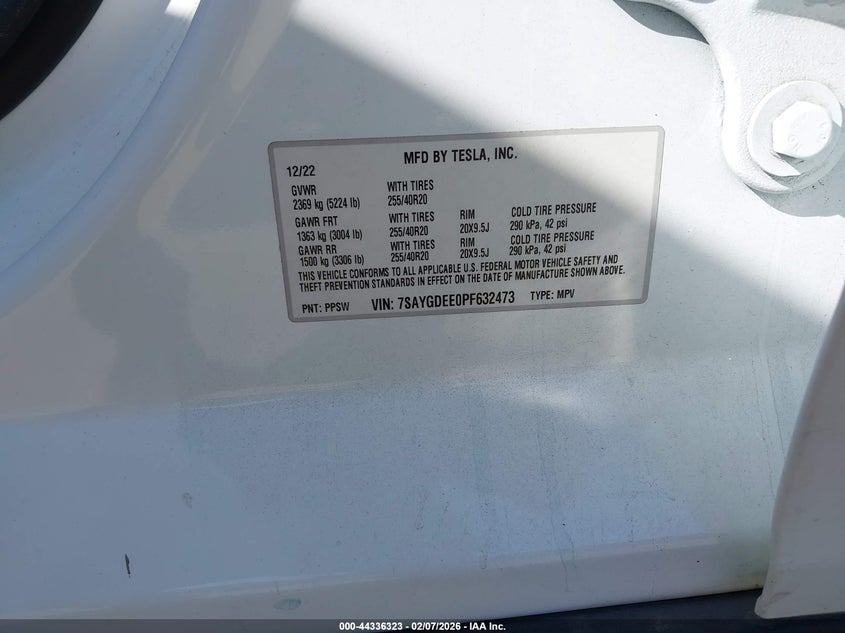 2023 Tesla Model y VIN 7SAYGDEE0PF632473 IAAI salvage auction — REAR END, Salvage (California), sold $7,600 on 2026-07-30 (photo 9)