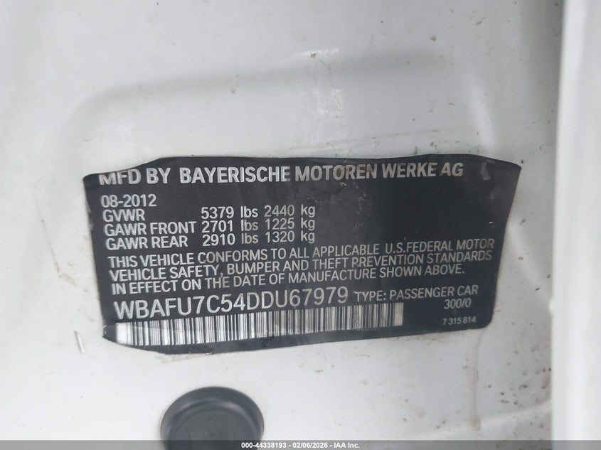 2013 BMW 5er VIN WBAFU7C54DDU67979 IAAI salvage auction — UNDERCARRIAGE, Salvage (Indiana), sold $925 on 2026-07-21 (photo 9)
