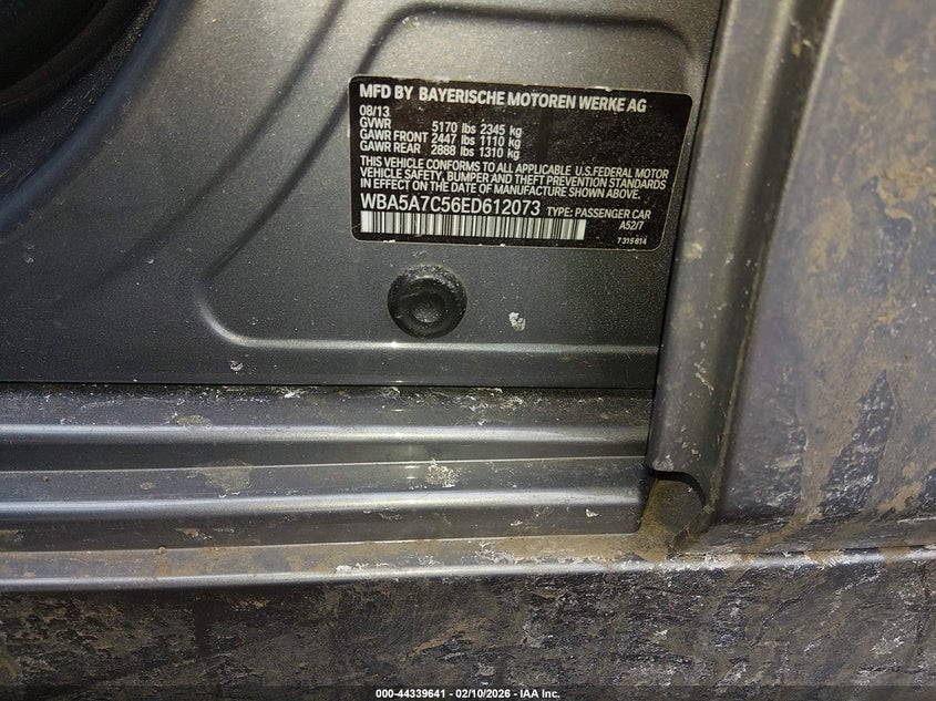 2014 BMW 5er VIN WBA5A7C56ED612073 IAAI salvage auction — LEFT SIDE, Salvage (New Jersey), sold $1,250 on 2026-07-13 (photo 9)