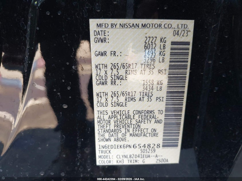 2023 Nissan Navara (frontier) VIN 1N6ED1EK6PN654828 IAAI salvage auction — RIGHT FRONT, Salvage Title, sold $7,600 on 2026-07-28 (photo 9)