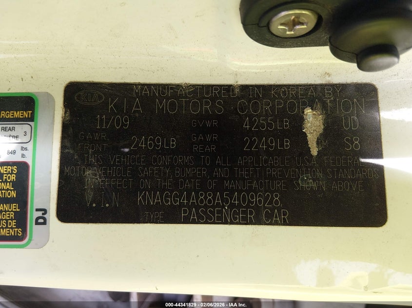 2010 Kia Optima VIN KNAGG4A88A5409628 IAAI salvage auction — REAR END, Salvage (California), sold $550 on 2026-07-08 (photo 9)