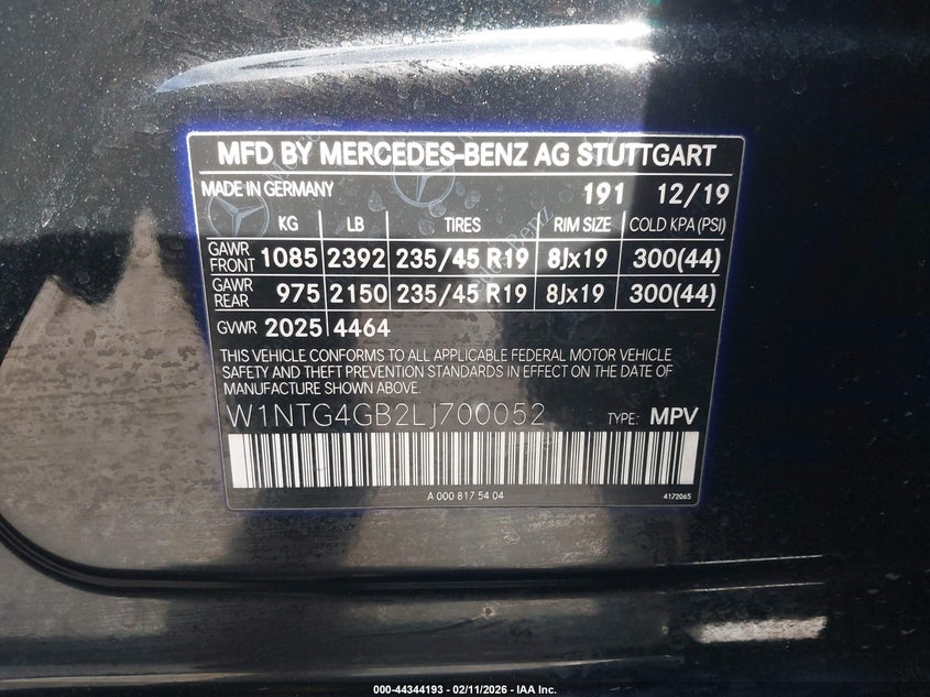 2020 Mercedes-benz Gla-klasse VIN W1NTG4GB2LJ700052 IAAI salvage auction — SIDE, Salvage (Missouri), sold $6,500 on 2026-07-29 (photo 9)
