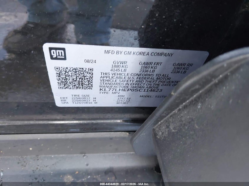 2025 Chevrolet Trax VIN KL77LHEP0SC114623 IAAI salvage auction — FRONT END, Salvage Title, sold $50 on 2026-07-27 (photo 9)
