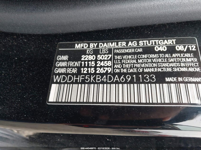2013 Mercedes-benz E-klasse VIN WDDHF5KB4DA691133 IAAI salvage auction — FRONT END, Salvage Title, sold $525 on 2026-07-29 (photo 9)