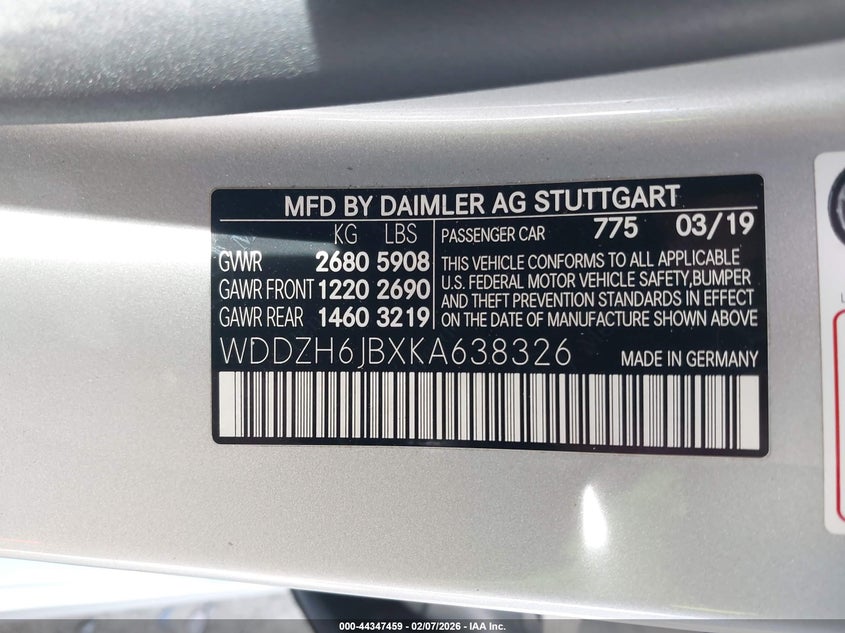 2019 Mercedes-benz E-klasse VIN WDDZH6JBXKA638326 IAAI salvage auction — LEFT FRONT, Salvage (California), sold $9,350 on 2026-07-15 (photo 9)