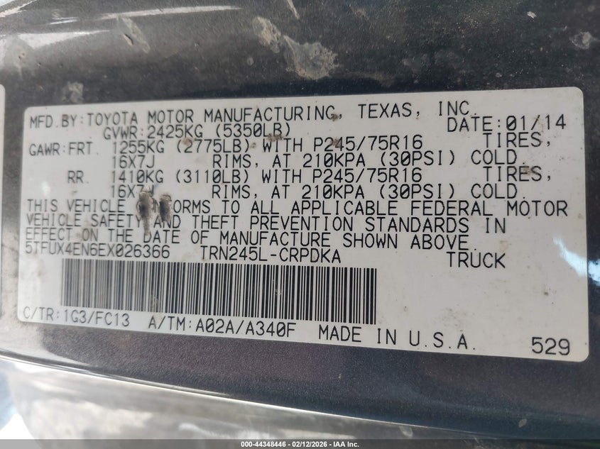 2014 Toyota Tacoma VIN 5TFUX4EN6EX026366 IAAI salvage auction — FRONT END, Salvage (Montana), sold $5,750 on 2026-07-08 (photo 9)