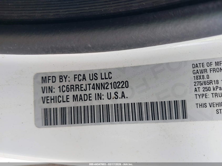 2022 Ram 1500 VIN 1C6RREJT4NN210220 IAAI salvage auction — ROLLOVER, Original (Texas), sold $2,850 on 2026-07-19 (photo 9)
