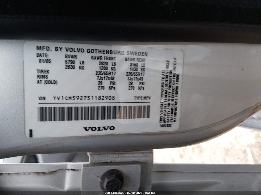 2005 Volvo Xc90 VIN YV1CM592751182908 IAAI salvage auction — FRONT END, Salvage (New Jersey), sold $275 on 2026-07-07 (photo 9)